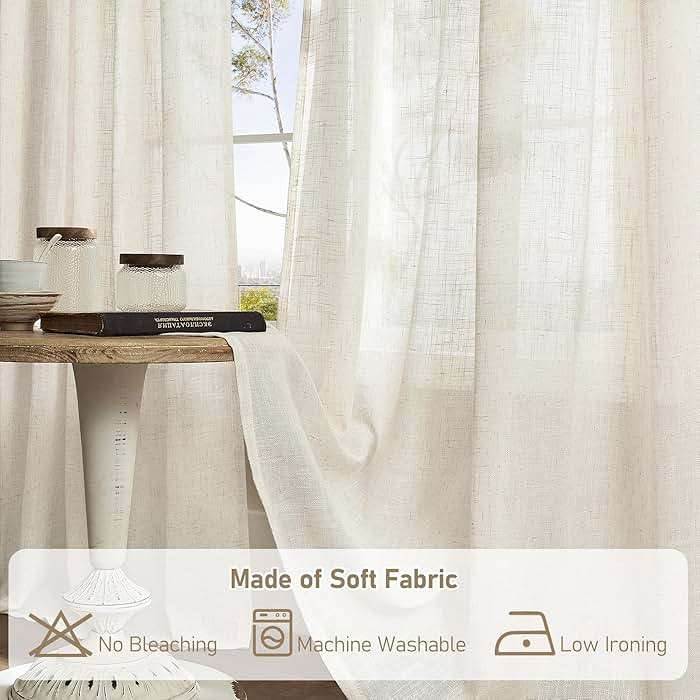 LAMIT Natural Ivory Semi Sheer Linen Curtains 84 inch Long, Cream White Light Filtering Living Room Panels Back Tab and Rod Pocket Neutral Drapes for Bedroom/Farmhouse, 2 Panels, 52 x 84 Inch - Image 9