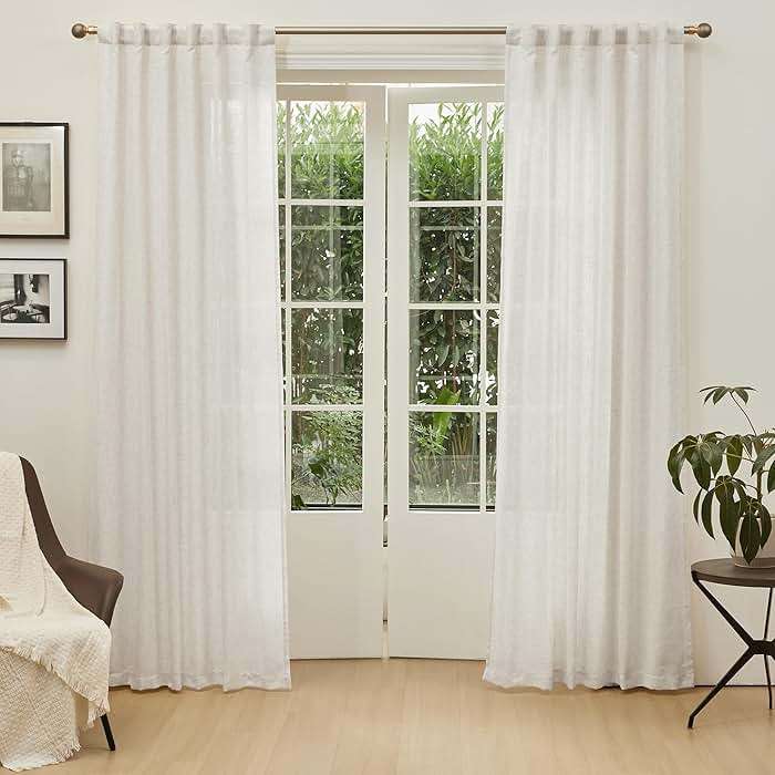 MYSKY HOME Linen Curtains for Living Room, Natural Semi Sheer Curtains & Drapes 84 inches Length 2 Panels Set Farmhouse Country Boho Style Back Tab Draperies for Sliding Glass Door, 50" Wide, Linen - Image 2