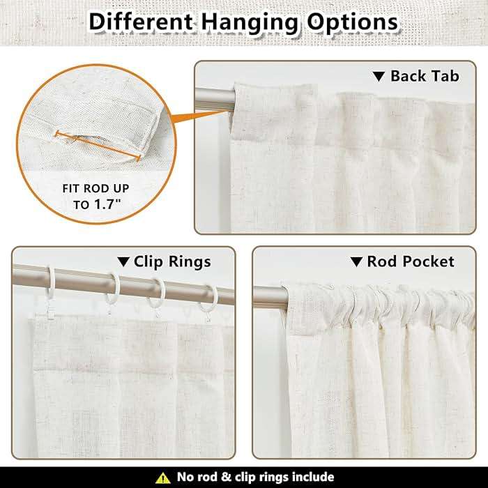MYSKY HOME Linen Curtains for Living Room, Natural Semi Sheer Curtains & Drapes 84 inches Length 2 Panels Set Farmhouse Country Boho Style Back Tab Draperies for Sliding Glass Door, 50" Wide, Linen - Image 3