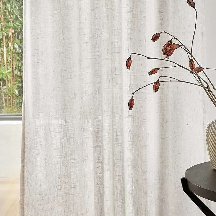 MYSKY HOME Linen Curtains for Living Room, Natural Semi Sheer Curtains & Drapes 84 inches Length 2 Panels Set Farmhouse Country Boho Style Back Tab Draperies for Sliding Glass Door, 50" Wide, Linen - Image 4
