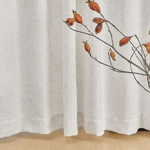 MYSKY HOME Linen Curtains for Living Room, Natural Semi Sheer Curtains & Drapes 84 inches Length 2 Panels Set Farmhouse Country Boho Style Back Tab Draperies for Sliding Glass Door, 50" Wide, Linen - Image 5