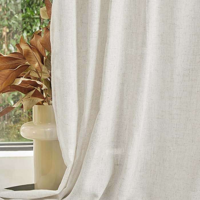 MYSKY HOME Linen Curtains for Living Room, Natural Semi Sheer Curtains & Drapes 84 inches Length 2 Panels Set Farmhouse Country Boho Style Back Tab Draperies for Sliding Glass Door, 50" Wide, Linen - Image 7