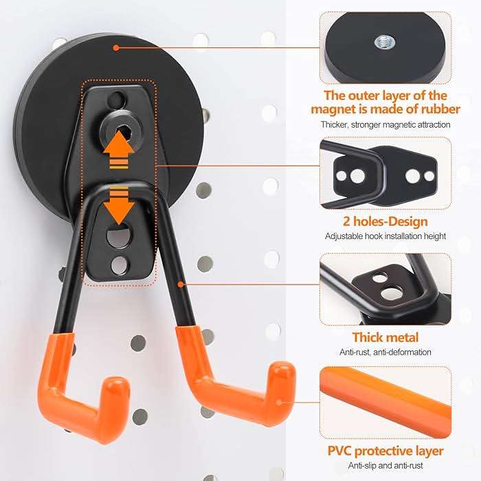 Homde 4Pcs Strong Magnetic Hook, Heavy Duty Magnet Holder for Garage Workshop RV, Utility Hanger for Hose Cable Rope Garden Tool, Wall Storage Hooks for Indoor Outdoor Hanging - Image 5