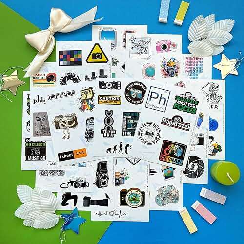 BulbaCraft 100Pcs Photography Stickers, Camera Stickers for Water Bottles, Laptop, Scrapbooking, Planners — Photographer Gifts Women, Camera Gifts for Photographers Women & Men - Image 2