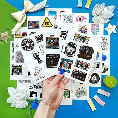 BulbaCraft 100Pcs Photography Stickers, Camera Stickers for Water Bottles, Laptop, Scrapbooking, Planners — Photographer Gifts Women, Camera Gifts for Photographers Women & Men - Image 6
