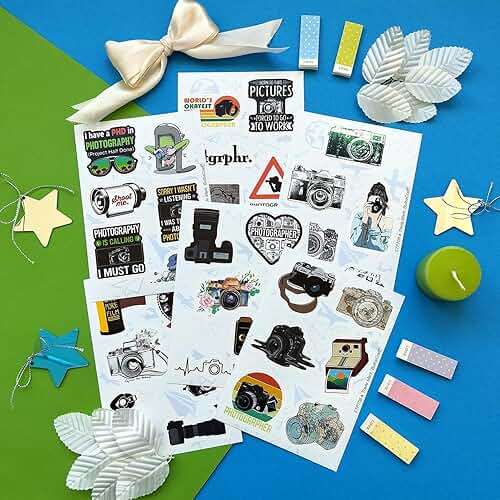BulbaCraft 100Pcs Photography Stickers, Camera Stickers for Water Bottles, Laptop, Scrapbooking, Planners — Photographer Gifts Women, Camera Gifts for Photographers Women & Men - Image 7