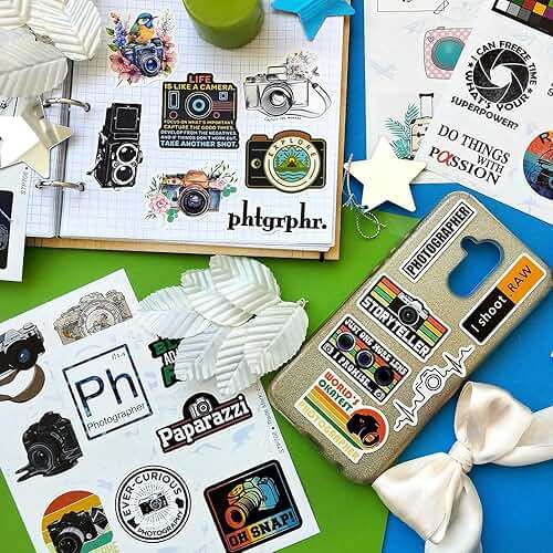 BulbaCraft 100Pcs Photography Stickers, Camera Stickers for Water Bottles, Laptop, Scrapbooking, Planners — Photographer Gifts Women, Camera Gifts for Photographers Women & Men - Image 8