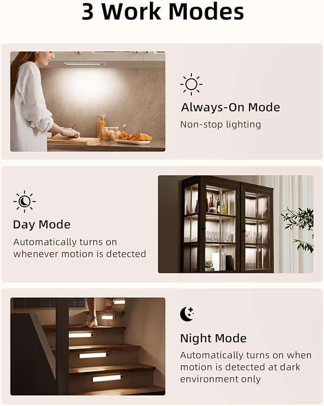 EZVALO 5-Pack Under Cabinet Lighting, 2400mAh Motion Sensor Light, LED Closet Lights Wireless, 6500K Dimmable, Timer, Magnetic, with Remote Control for Kitchen, Closet, Stair - Image 5