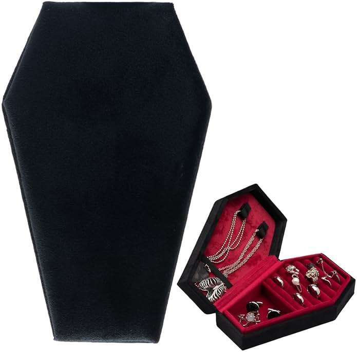 Giftop Velvet Coffin Jewelry Travel Case Holder for Gothic Wedding Ceremony Jewelry Organizer Decoration (Black and Red) - Image 1