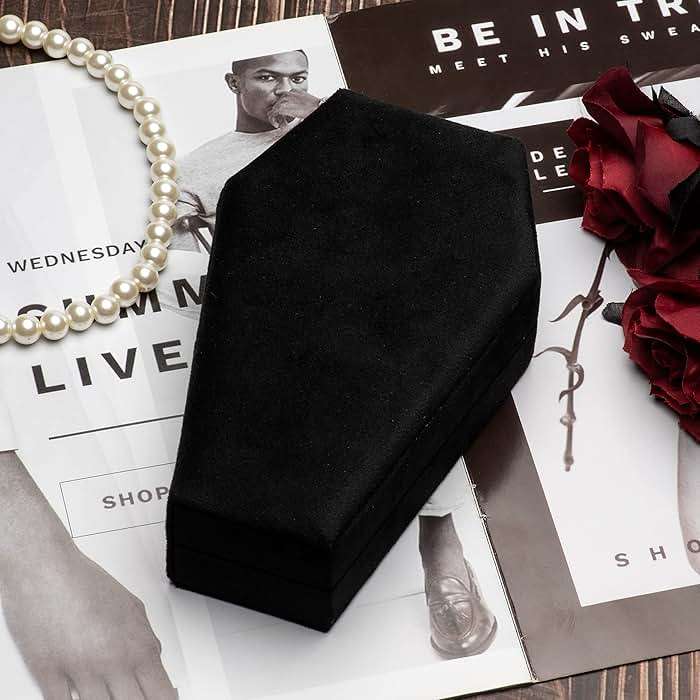 Giftop Velvet Coffin Jewelry Travel Case Holder for Gothic Wedding Ceremony Jewelry Organizer Decoration (Black and Red) - Image 7