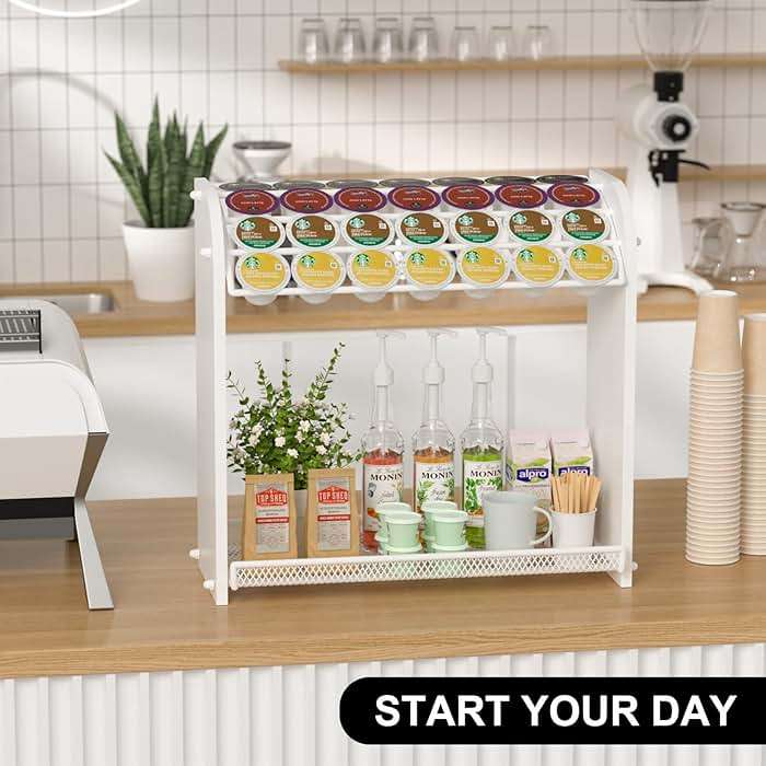 Lixple Coffee Pod Organizer for Countertop, Bamboo K Cup Holder, Easy Assembly Coffee Station Organizer for Home Office Coffee Bar, White - Image 2