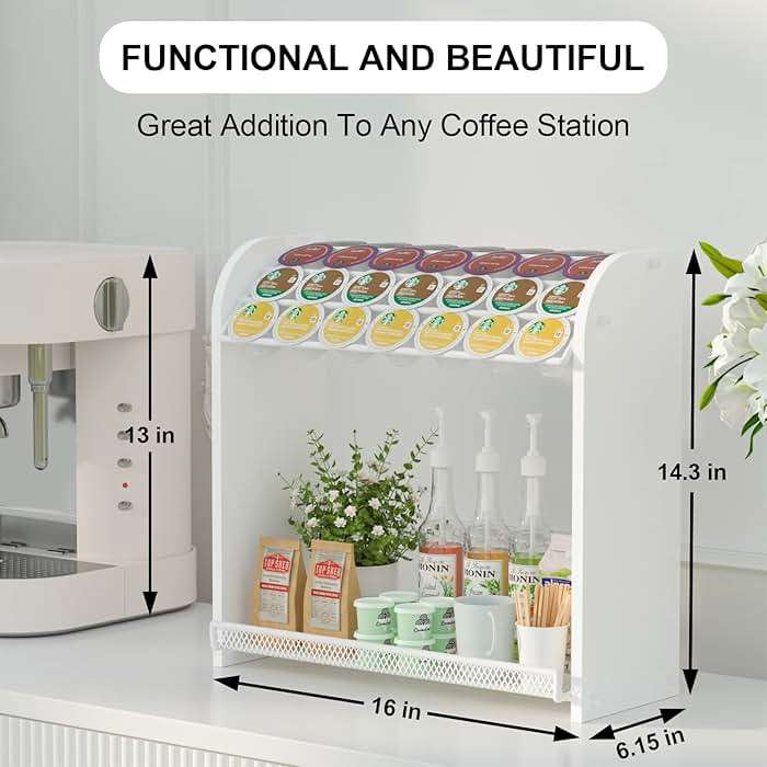 Lixple Coffee Pod Organizer for Countertop, Bamboo K Cup Holder, Easy Assembly Coffee Station Organizer for Home Office Coffee Bar, White - Image 3