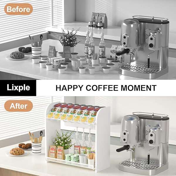 Lixple Coffee Pod Organizer for Countertop, Bamboo K Cup Holder, Easy Assembly Coffee Station Organizer for Home Office Coffee Bar, White - Image 4