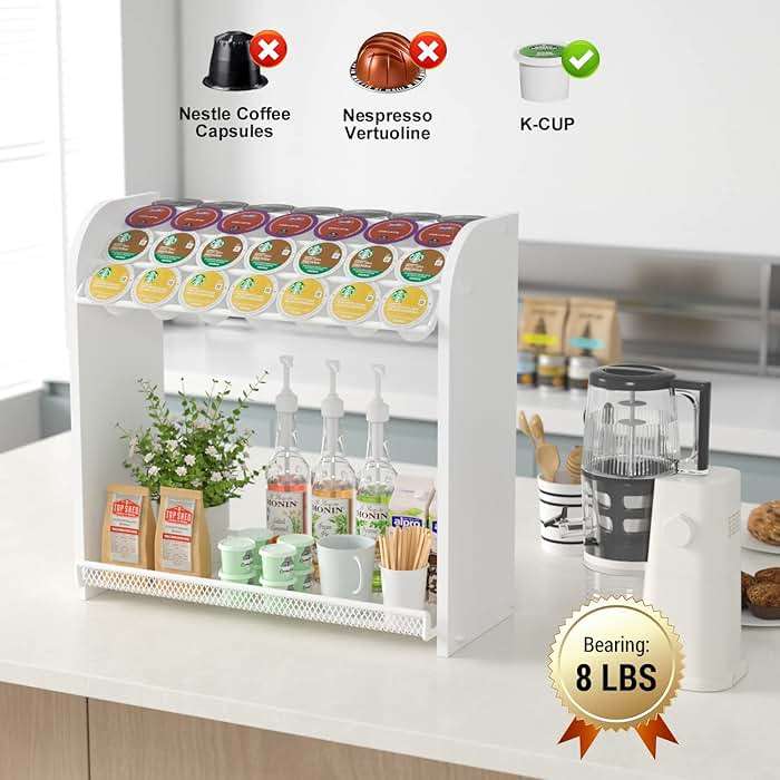 Lixple Coffee Pod Organizer for Countertop, Bamboo K Cup Holder, Easy Assembly Coffee Station Organizer for Home Office Coffee Bar, White - Image 5