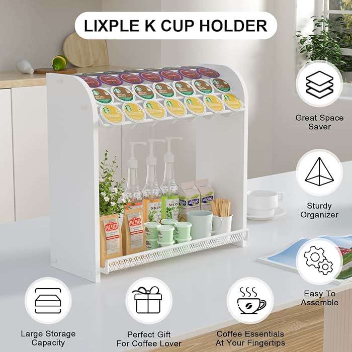 Lixple Coffee Pod Organizer for Countertop, Bamboo K Cup Holder, Easy Assembly Coffee Station Organizer for Home Office Coffee Bar, White - Image 6