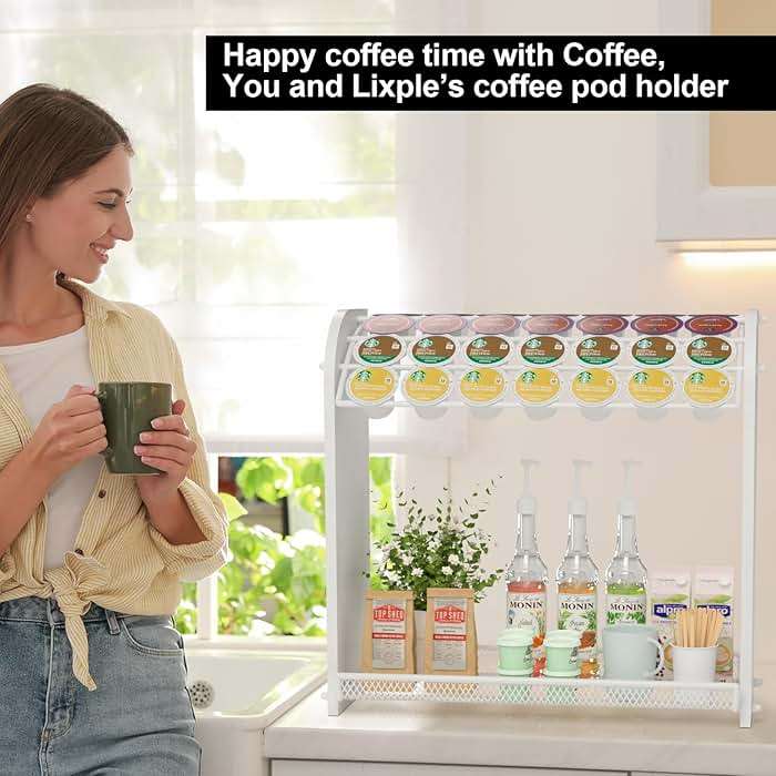 Lixple Coffee Pod Organizer for Countertop, Bamboo K Cup Holder, Easy Assembly Coffee Station Organizer for Home Office Coffee Bar, White - Image 7