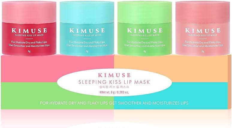 KIMUSE Lip Mask Set, 4PCS Lip Sleeping Mask Overnight Treatment Lip Care Products, Moisturize & Nourish, Flaky, Cracked Dry Lips, Intense Hydration with Shea Butter (SET) - Image 1