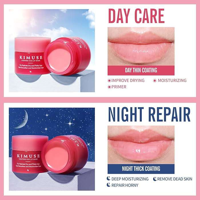 KIMUSE Lip Mask Set, 4PCS Lip Sleeping Mask Overnight Treatment Lip Care Products, Moisturize & Nourish, Flaky, Cracked Dry Lips, Intense Hydration with Shea Butter (SET) - Image 5
