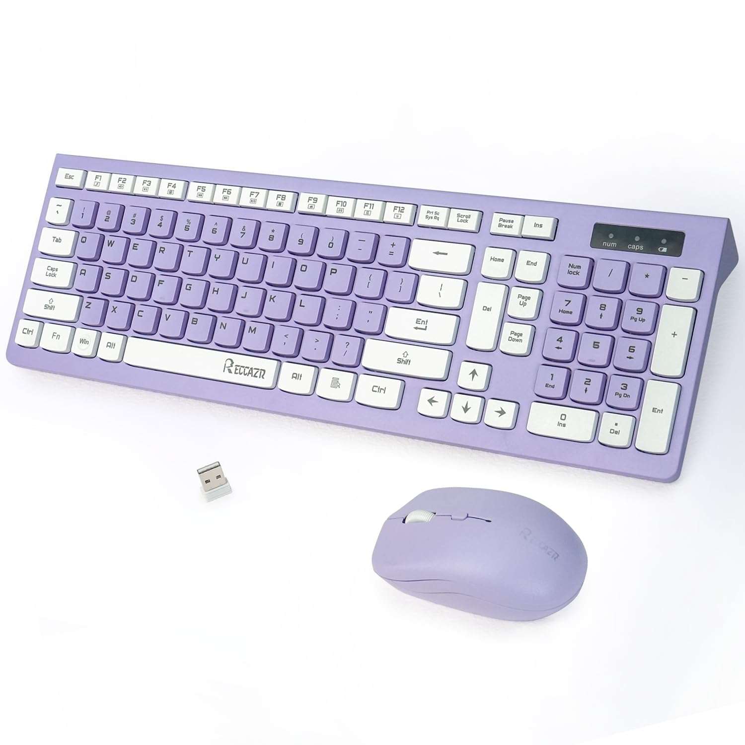 Wireless Keyboard and Mouse Combo, Full-Sized Wireless Keyboard and Adjustable DPI Mouse, 2.4GHz USB Receiver, Silent Keyboard and Mouse for PC, Windows, MAC, Desktop, Laptop(Purple) - Image 1