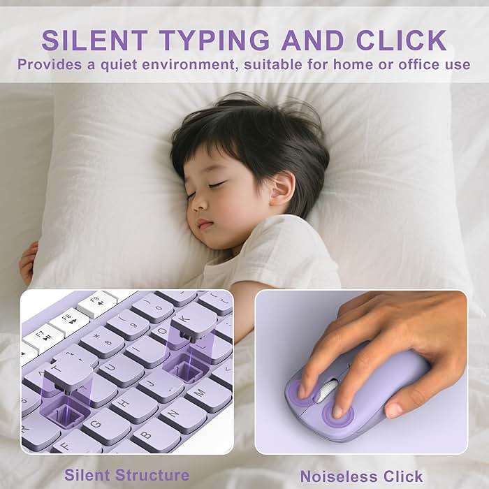 Wireless Keyboard and Mouse Combo, Full-Sized Wireless Keyboard and Adjustable DPI Mouse, 2.4GHz USB Receiver, Silent Keyboard and Mouse for PC, Windows, MAC, Desktop, Laptop(Purple) - Image 3