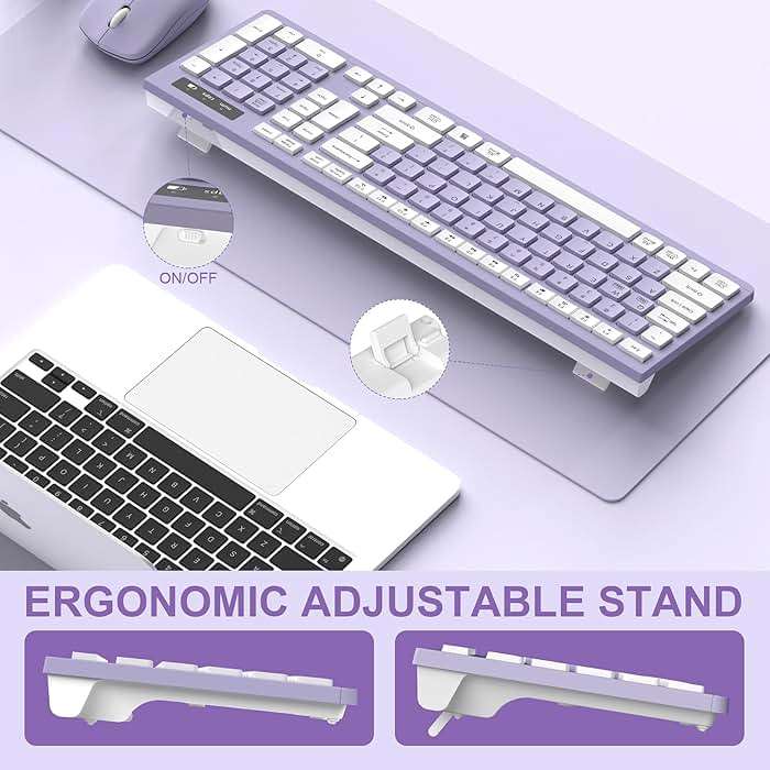 Wireless Keyboard and Mouse Combo, Full-Sized Wireless Keyboard and Adjustable DPI Mouse, 2.4GHz USB Receiver, Silent Keyboard and Mouse for PC, Windows, MAC, Desktop, Laptop(Purple) - Image 4