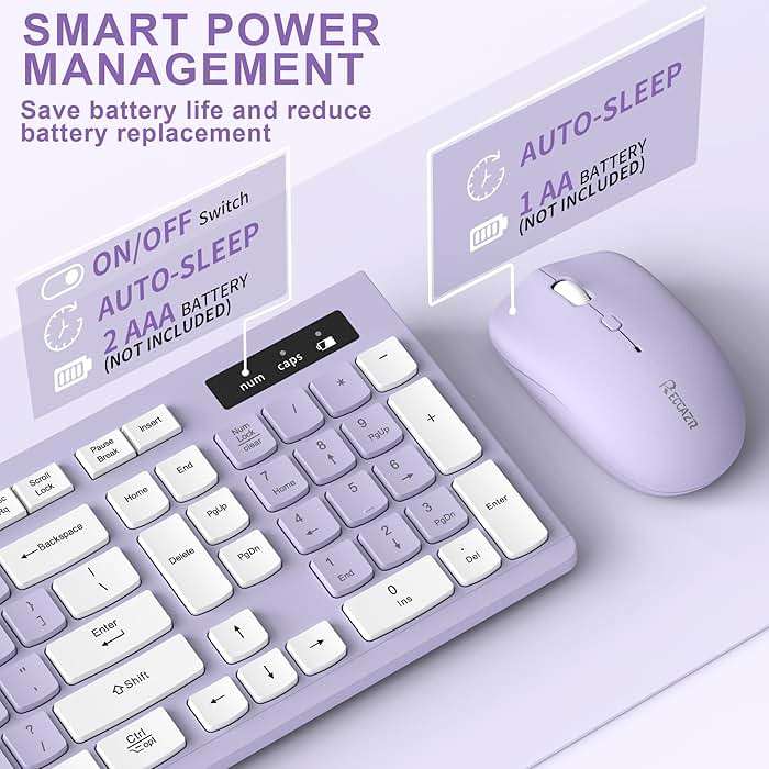 Wireless Keyboard and Mouse Combo, Full-Sized Wireless Keyboard and Adjustable DPI Mouse, 2.4GHz USB Receiver, Silent Keyboard and Mouse for PC, Windows, MAC, Desktop, Laptop(Purple) - Image 5