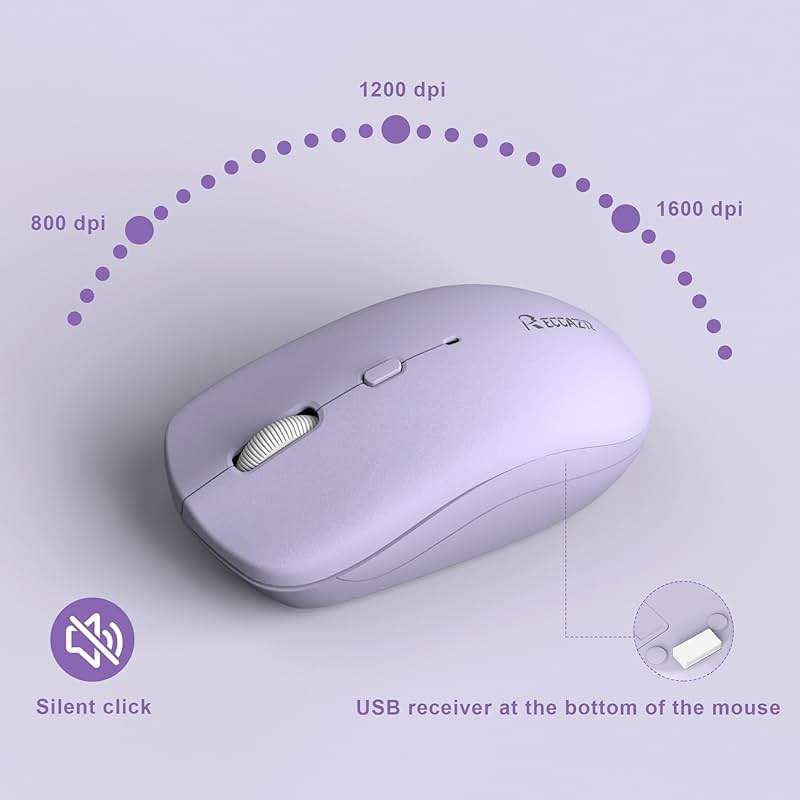 Wireless Keyboard and Mouse Combo, Full-Sized Wireless Keyboard and Adjustable DPI Mouse, 2.4GHz USB Receiver, Silent Keyboard and Mouse for PC, Windows, MAC, Desktop, Laptop(Purple) - Image 7