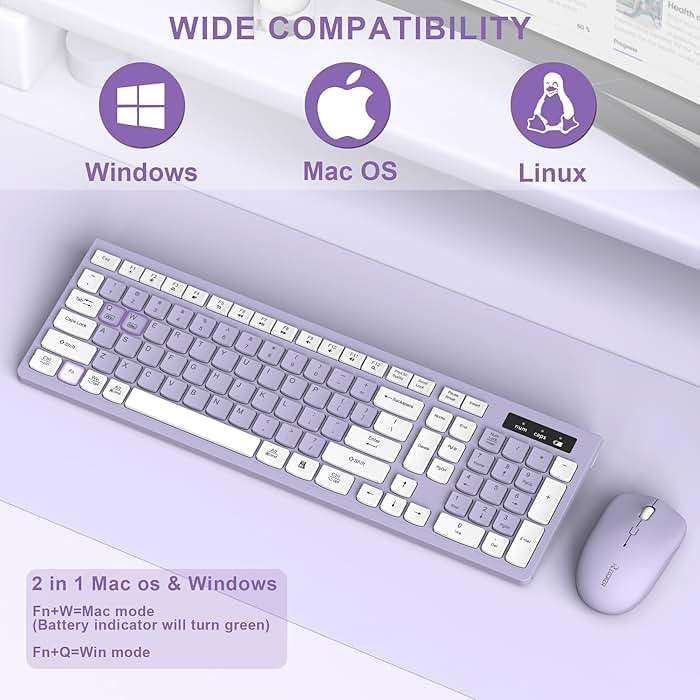 Wireless Keyboard and Mouse Combo, Full-Sized Wireless Keyboard and Adjustable DPI Mouse, 2.4GHz USB Receiver, Silent Keyboard and Mouse for PC, Windows, MAC, Desktop, Laptop(Purple) - Image 8