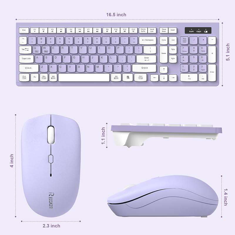 Wireless Keyboard and Mouse Combo, Full-Sized Wireless Keyboard and Adjustable DPI Mouse, 2.4GHz USB Receiver, Silent Keyboard and Mouse for PC, Windows, MAC, Desktop, Laptop(Purple) - Image 9