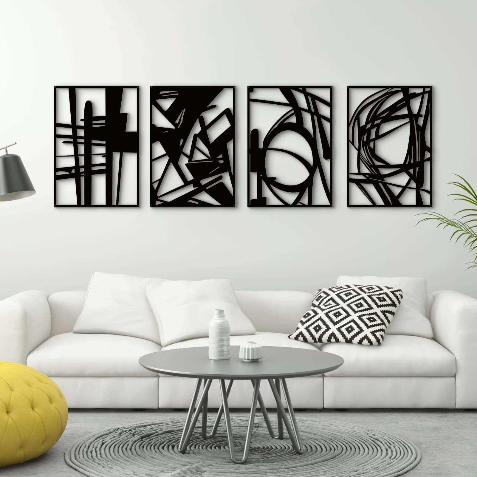 Glamativity 4 Pack Black Abstract Metal Wall Art, Minimalist Décor Single Line Art Wall Décor, 3D Textured Metal Wall Sculptures, for Living Room Bedroom Bathroom Study Room (Black Abstract, M Size 16 x 11'') - Image 1