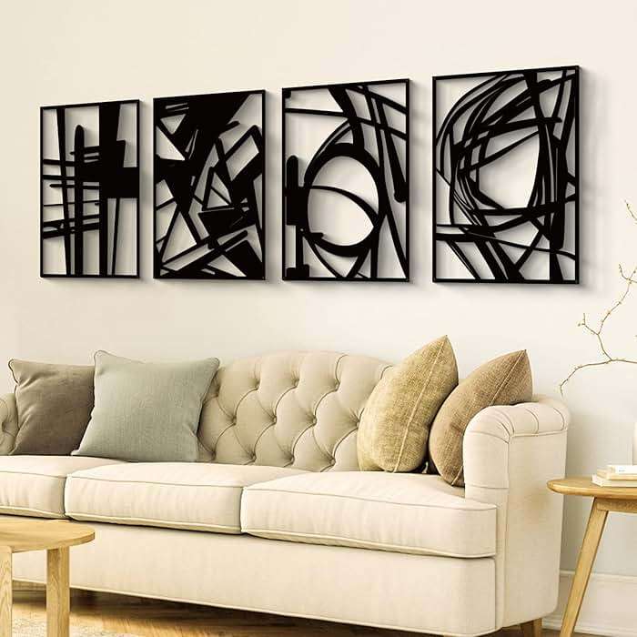 Glamativity 4 Pack Black Abstract Metal Wall Art, Minimalist Décor Single Line Art Wall Décor, 3D Textured Metal Wall Sculptures, for Living Room Bedroom Bathroom Study Room (Black Abstract, M Size 16 x 11'') - Image 3