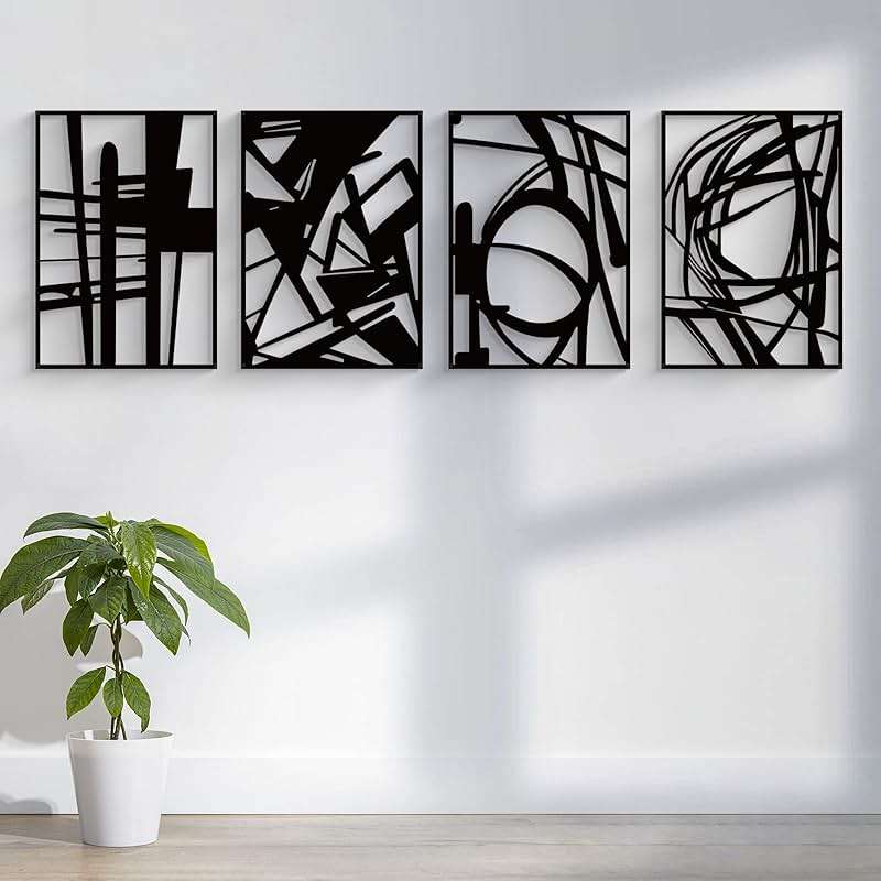 Glamativity 4 Pack Black Abstract Metal Wall Art, Minimalist Décor Single Line Art Wall Décor, 3D Textured Metal Wall Sculptures, for Living Room Bedroom Bathroom Study Room (Black Abstract, M Size 16 x 11'') - Image 5