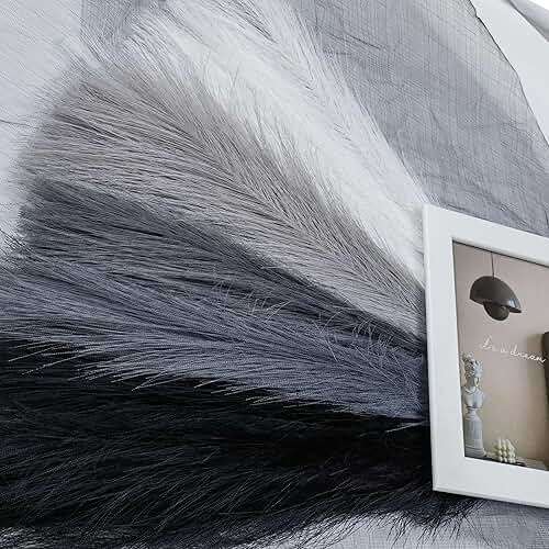 SeptCat 8 Pcs 17" Pampas Grass Faux Dried Decor, Fluffy Fake Small Pompas Artificial Black White Grey Gray Pompous Short Stems Bouquet Flower Arrangement Vase Filler for Boho Home Wedding Decoration - Image 4