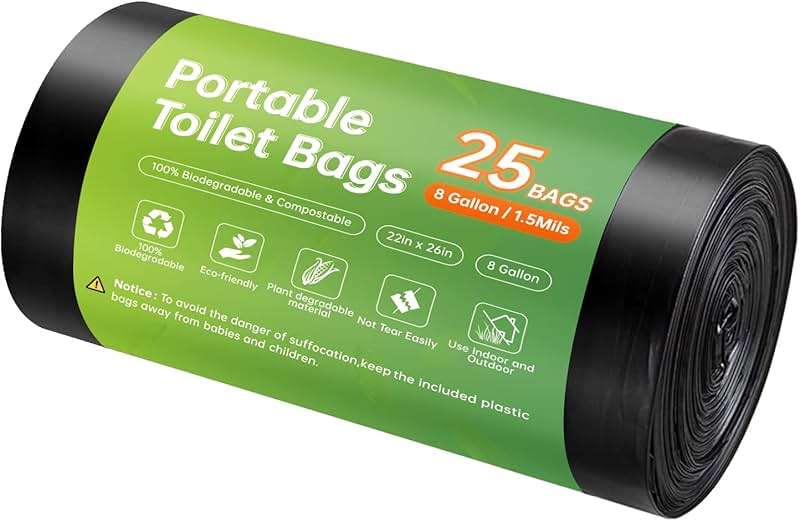 Portable Toilet Replacement Bags, 25 Count 8 Gallon 1.5 Mil Super Thickened Compostable Trash Bags, 30 Liter Camping Toilet Bags for Travel Outdoors, Boating, Emergency Toilet Bag for Car - Image 1
