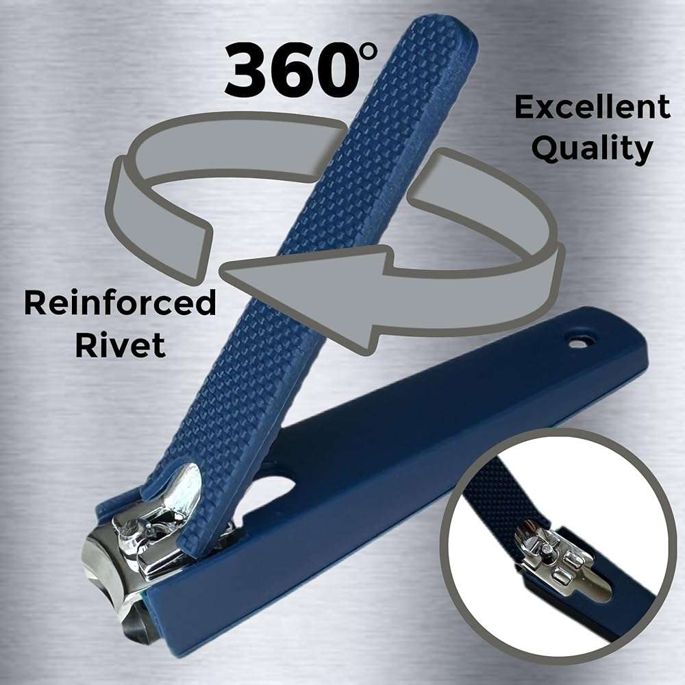 2 Comfort Hold Navy Large Nail Clippers Non-Slip Sure Grip Clipping Removable Catcher Toenails Fingernails Cutter Ultra Sharp Trimmer Stainless Steel Men Women Arthritis Unsteady Hands - Image 2