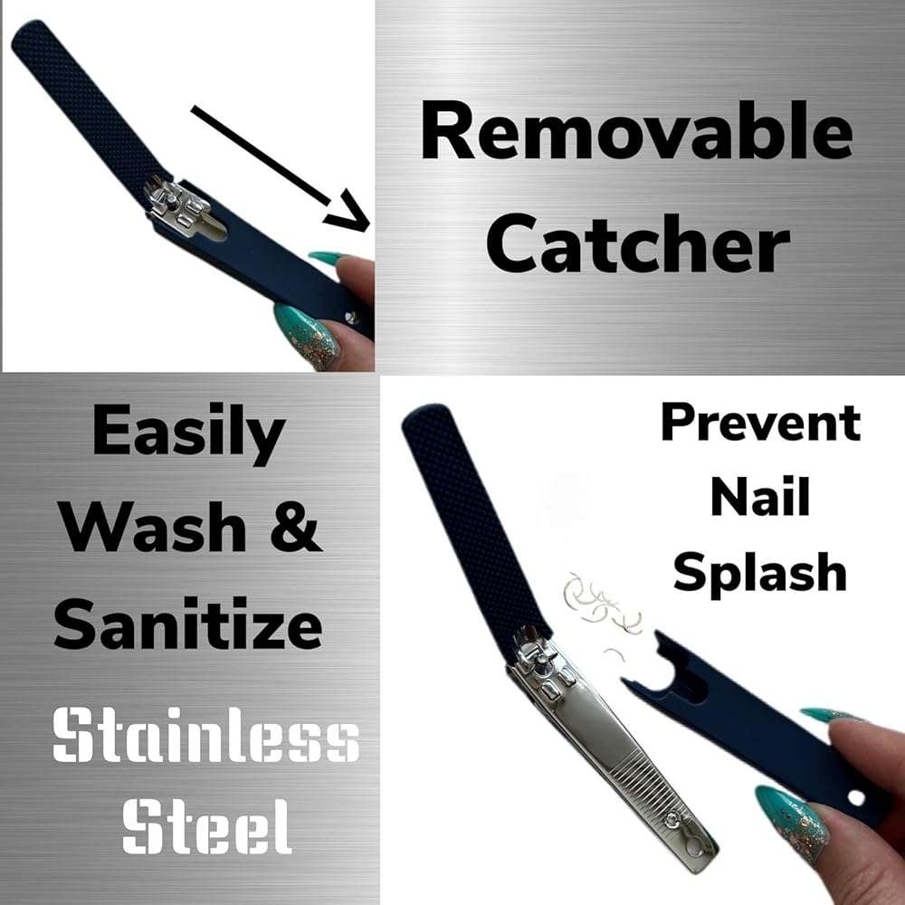 2 Comfort Hold Navy Large Nail Clippers Non-Slip Sure Grip Clipping Removable Catcher Toenails Fingernails Cutter Ultra Sharp Trimmer Stainless Steel Men Women Arthritis Unsteady Hands - Image 3