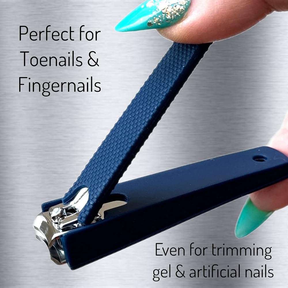 2 Comfort Hold Navy Large Nail Clippers Non-Slip Sure Grip Clipping Removable Catcher Toenails Fingernails Cutter Ultra Sharp Trimmer Stainless Steel Men Women Arthritis Unsteady Hands - Image 9