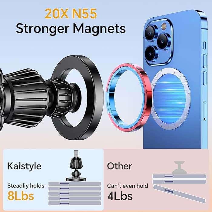 Kaistyle for Magsafe Car Mount【20 Strong Magnets】Magnetic Phone Holder for Car Phone Holder Mount Dash Mounted Holders Cell Phone Holders for Your Car Accessories for Women Men for iPhone 17 16 15 14 - Image 4