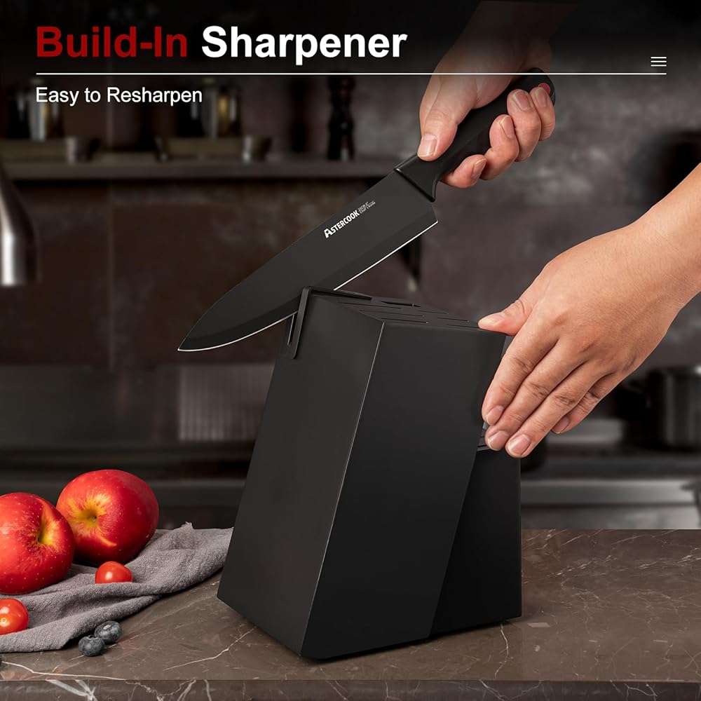 Knife Set, Astercook 15 Pieces Knife Sets for Kitchen with Block, Dishwasher Safe Kitchen Knife Set with Built in Sharpener Block, German Stainless Steel Kitchen Utensils Set - Image 2