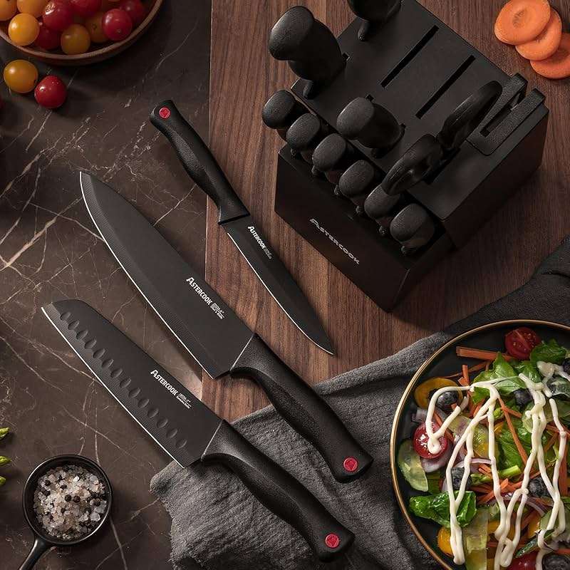 Knife Set, Astercook 15 Pieces Knife Sets for Kitchen with Block, Dishwasher Safe Kitchen Knife Set with Built in Sharpener Block, German Stainless Steel Kitchen Utensils Set - Image 6