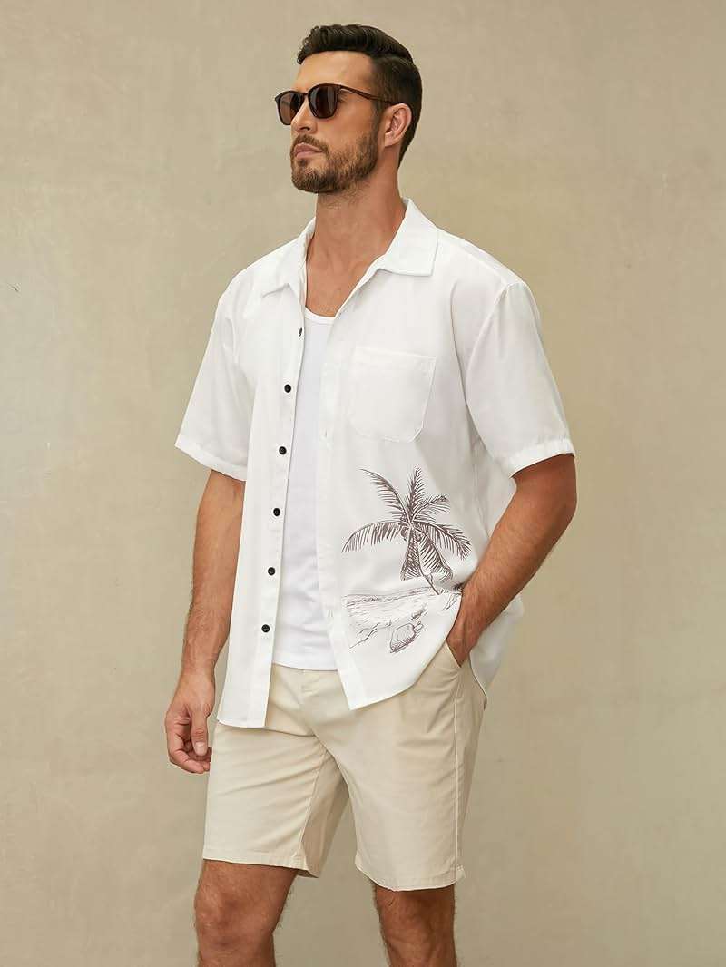 Hardaddy Men's Hawaiian Shirt Short Sleeves Coconut Printed Button Down Summer Beach Casual Shirts - Image 3