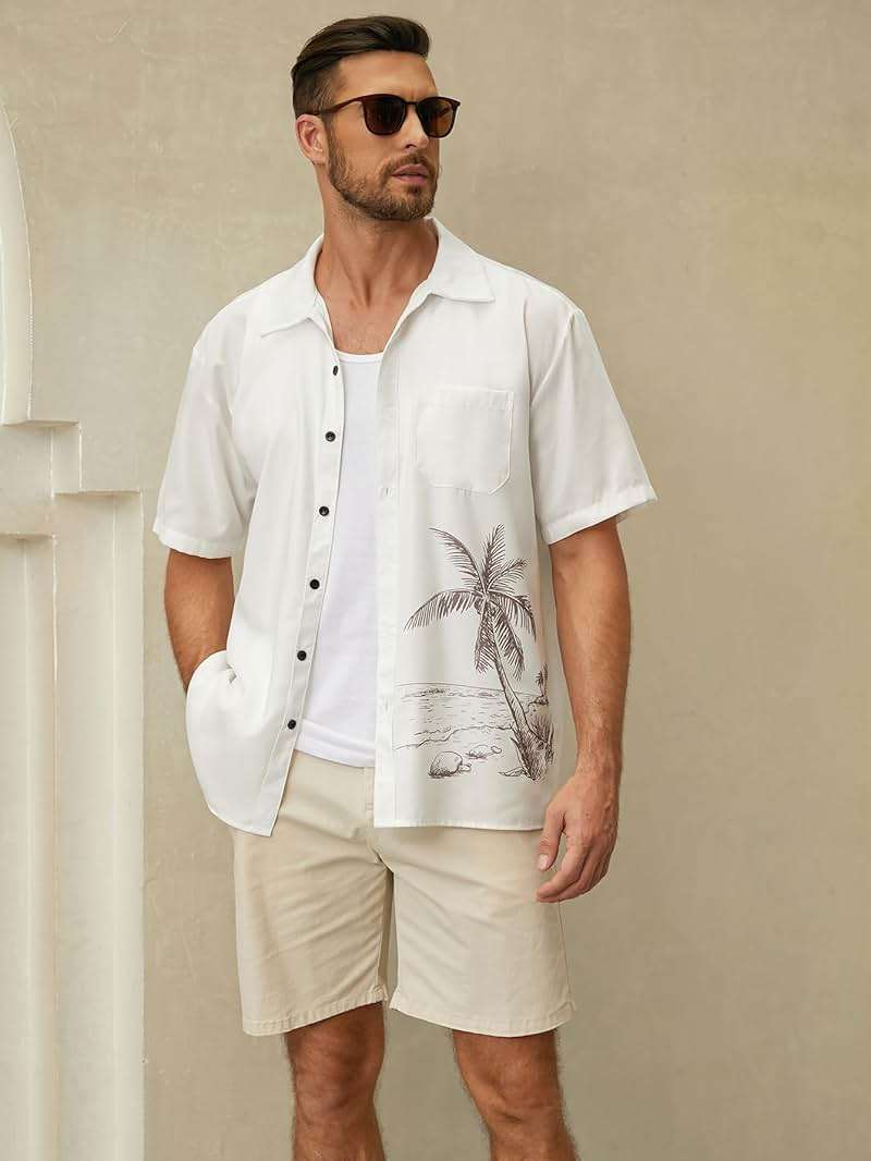 Hardaddy Men's Hawaiian Shirt Short Sleeves Coconut Printed Button Down Summer Beach Casual Shirts - Image 4