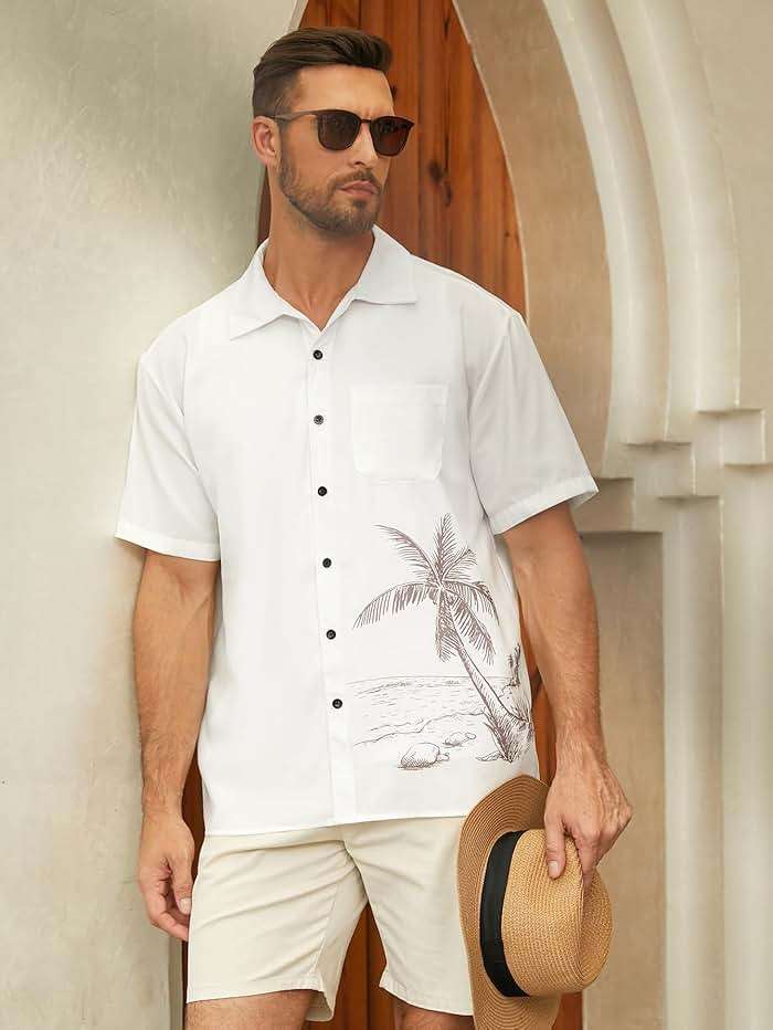 Hardaddy Men's Hawaiian Shirt Short Sleeves Coconut Printed Button Down Summer Beach Casual Shirts - Image 5