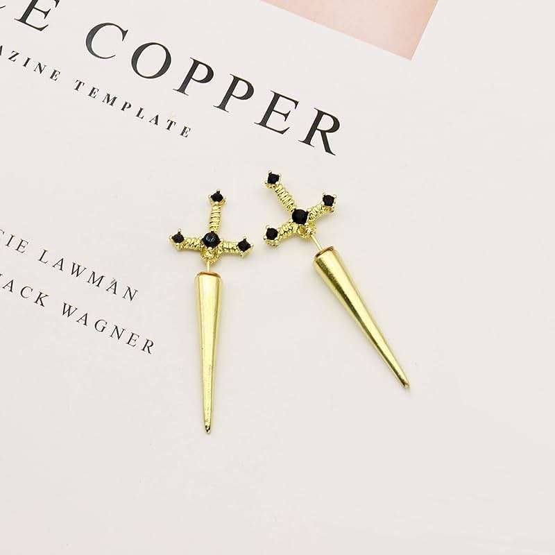 Gothic Sword Earrings Rhinestone Dagger Earrings Black Retro Sword Screw Earrings Cubic Zirconia Punk Sword Earrings Front Back Stud Earrings for Women - Image 7