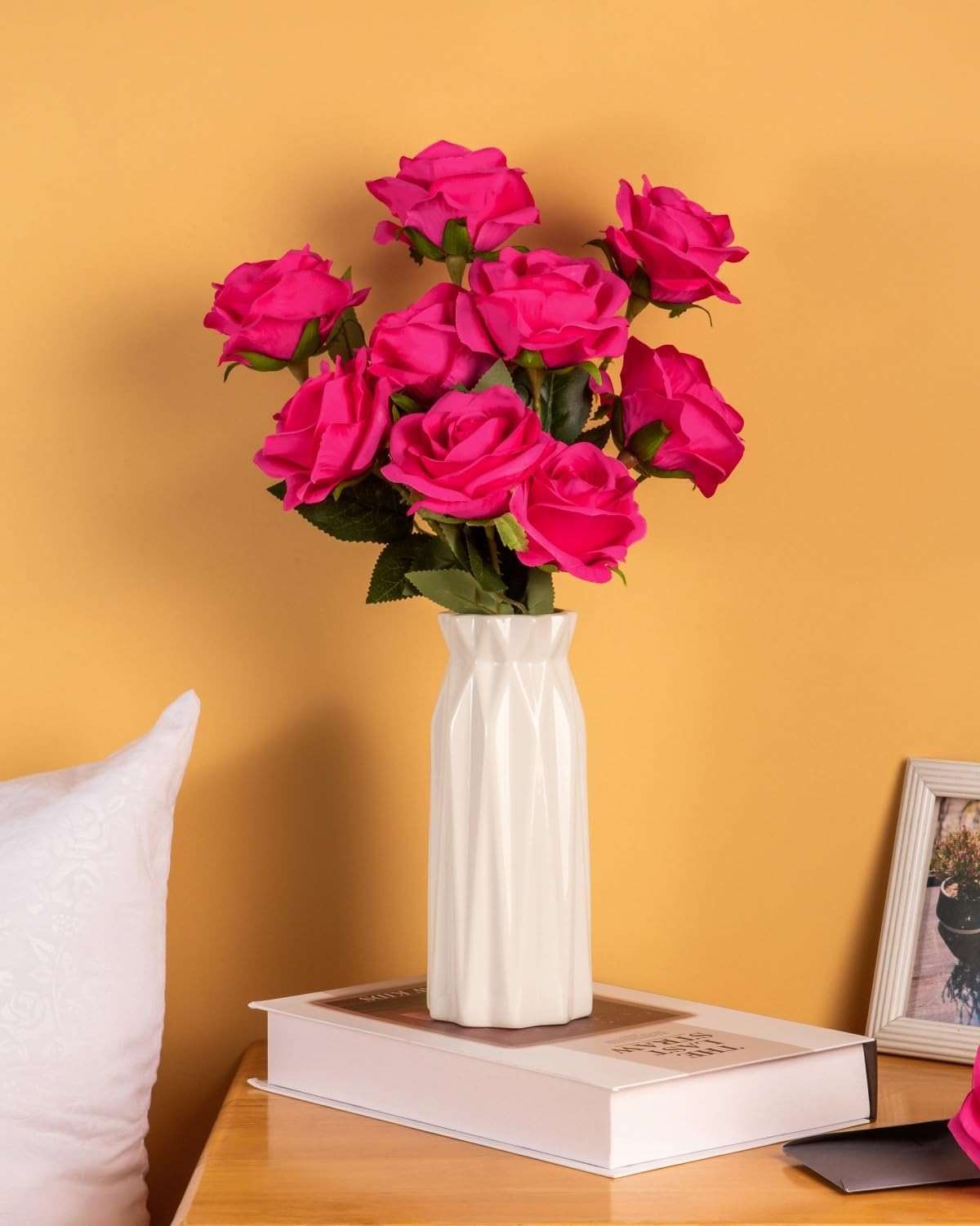 DuHouse 10pcs Silk Roses Artificial Flowers Fake Rose for Arrangement Wedding Party Home Decoration(Fuchsia) - Image 4