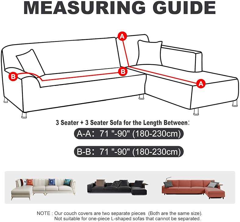 LA MEACK Sectional Couch Covers 2-Piece Softness L Shaped Sofa Cover Super Stretch L-Type Couch Slipcover with 2Pcs Pillowcases Sofa Slipcover 3 Seater + 3 Seater Furniture Protector (Black) - Image 5