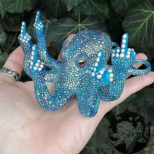 Middle Finger Octopus,Middle Finger Statue,Weird Decor Suitable for Indoor and Outdoor Garden Home Various Fish Tank Decoration (Blue) - Image 2