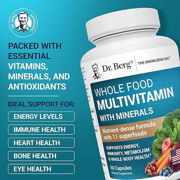 Dr. Berg Whole Food Multivitamin with Minerals - Daily Multivitamin for Men and Women - Includes Premium Whole Food Fruits and Vegetable Blend with Folate, Alpha-lipoic Acid and More - 60 Capsules - Image 2