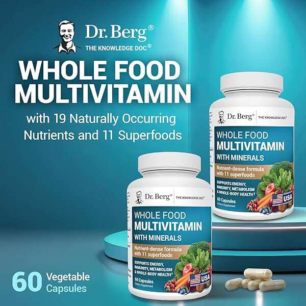 Dr. Berg Whole Food Multivitamin with Minerals - Daily Multivitamin for Men and Women - Includes Premium Whole Food Fruits and Vegetable Blend with Folate, Alpha-lipoic Acid and More - 60 Capsules - Image 4