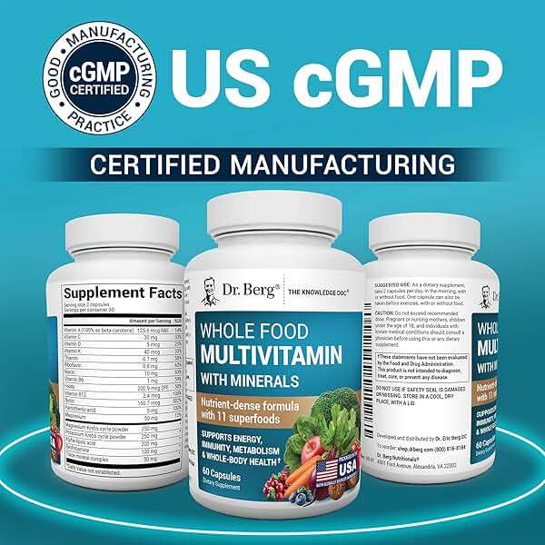 Dr. Berg Whole Food Multivitamin with Minerals - Daily Multivitamin for Men and Women - Includes Premium Whole Food Fruits and Vegetable Blend with Folate, Alpha-lipoic Acid and More - 60 Capsules - Image 5